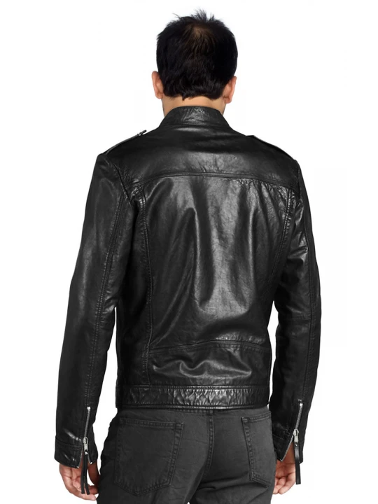 Simple Classic Black Leather Jacket for Mens