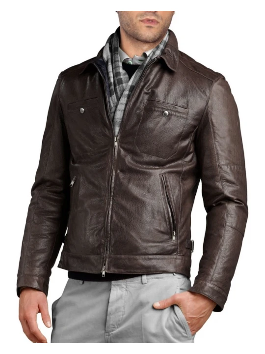 Soft Stylish Mens Lambskin Genuine Dark Brown Leather Jacket