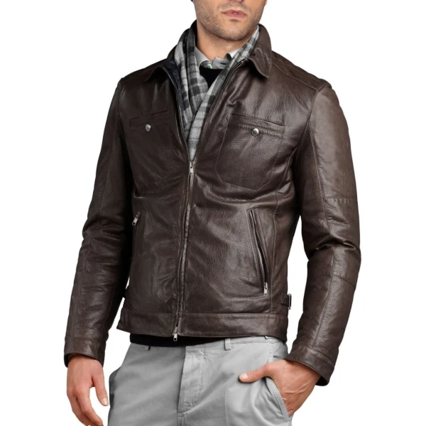 Soft Stylish Mens Lambskin Genuine Dark Brown Leather Jacket