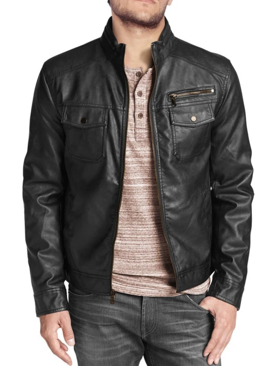 Stylish Mens Black Leather Biker Style Jacket
