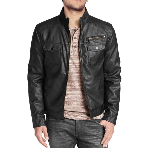 Stylish Mens Black Leather Biker Style Jacket