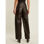 Womens High Rise Dark Brown Leather Trousers Pants