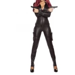 Womens Ninja Hit One Piece Catsuit Black Leather Jumpsuit