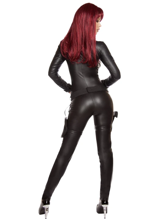 Womens Ninja Hit One Piece Catsuit Black Leather Jumpsuit