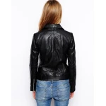 Casual Street Style Black Leather Biker Jacket for Ladies