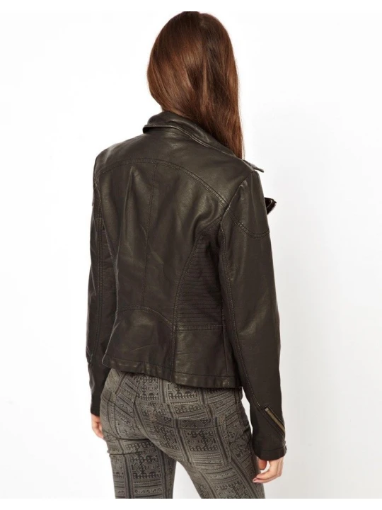 Classic Black Biker Leather Moto Jacket for Girls