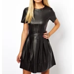 Elegant Fashion Black Leather Dress Outfit for Women