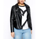 Ladies Premium Soft Touch Black Leather Quilted Motorcycle Jacket