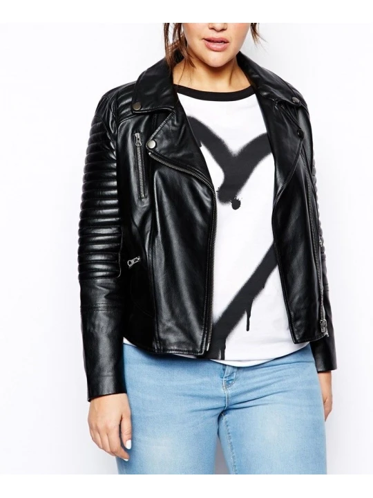 Ladies Premium Soft Touch Black Leather Quilted Motorcycle Jacket