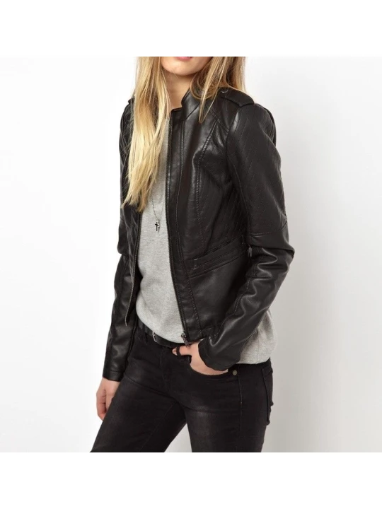 New Genuine Soft Lambskin Short Black Leather Jacket for Women