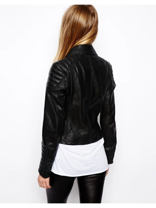 Soft Lambskin Black Leather Biker Jacket for Ladies