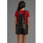 Womens Hot Black Leather Overalls One Piece Short Romper