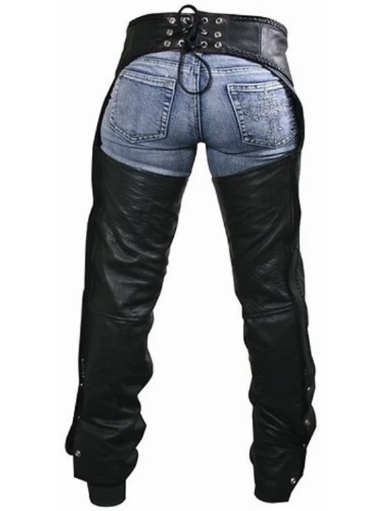 Braided Black Leather Chaps Pants for Women