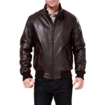 Genuine Brown Real Leather Bomber Jacket for Men