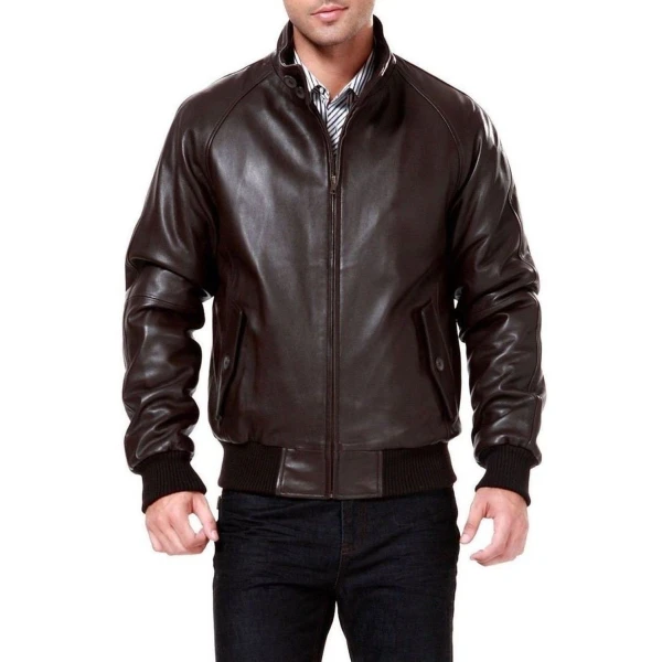 Genuine Brown Real Leather Bomber Jacket for Men