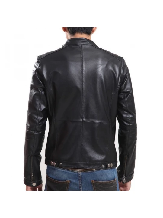 Genuine Lambskin Slim Fit Black Leather Jacket for Mens