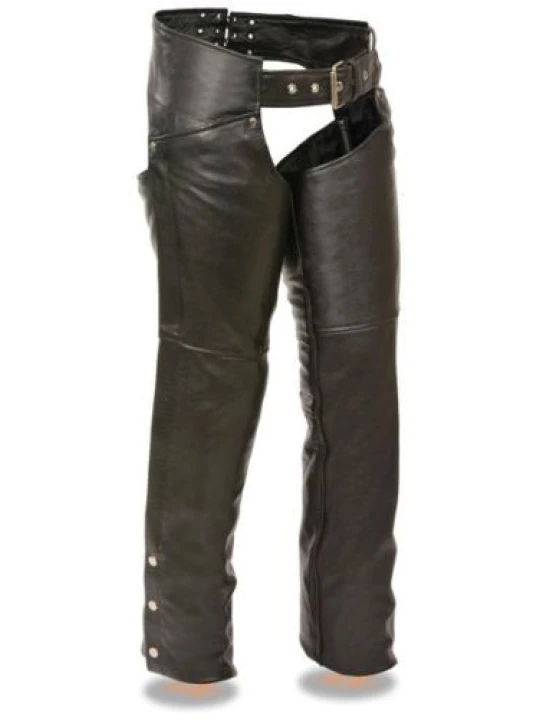 Womens Classic Hip Pockets Black Leather Motorcycle Chaps