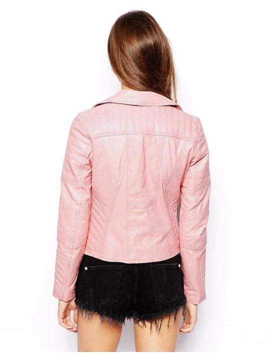 Womens Pink Soft Real Leather Motorcycle Jacket