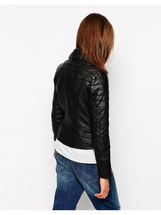 Womens Premium Genuine Fashion Black Motorcycle Leather Jacket