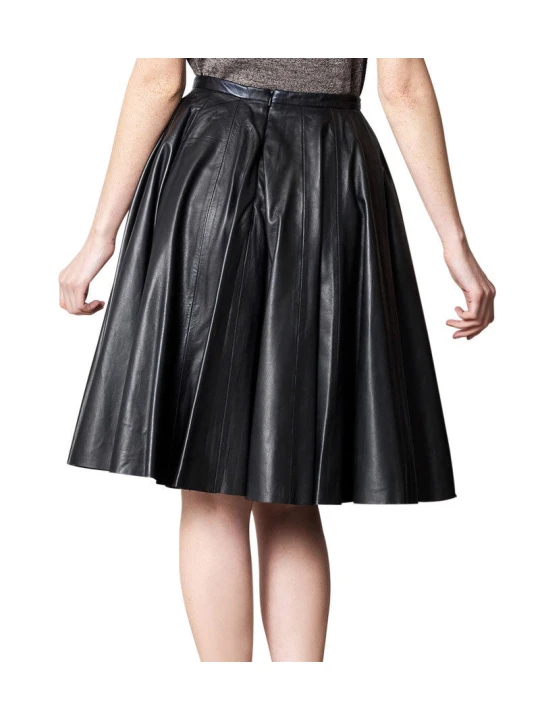 Womens Slim Fit Genuine Soft Lambskin Black Leather Skirt