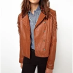Womens Vintage Fringed Genuine Brown Leather Jacket