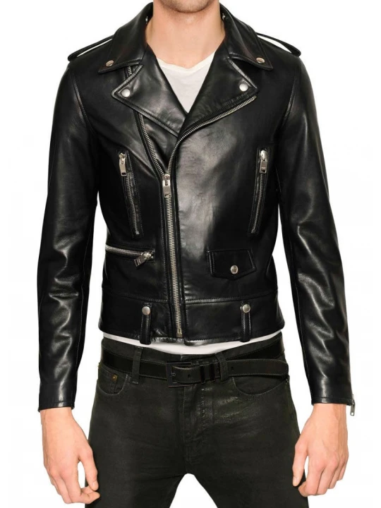 Custom Made Soft Lambskin Men Motorcycle Black Leather Jacket
