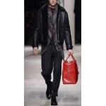 Mens Fall Fashion Black Leather Coat with Fur