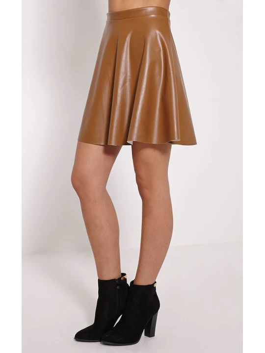 Womens Ultra Feminine Soft Brown Leather Skater Skirt