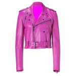 Female Fashion Pink Leather Motorcycle Jacket
