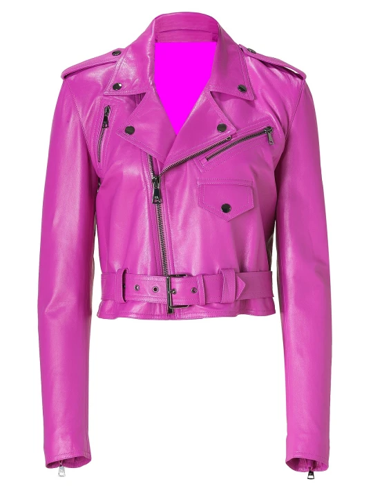 Female Fashion Pink Leather Motorcycle Jacket