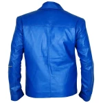 Asymmetric Zipper Blue Leather Biker Jacket