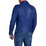 Asymmetric Zipper Blue Leather Moto Jacket