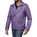 Asymmetric Zipper Purple Leather Moto Jacket