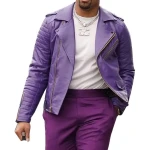 Asymmetric Zipper Purple Leather Moto Jacket