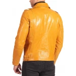 Asymmetric Zipper Yellow Leather Biker Jacket