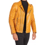 Asymmetric Zipper Yellow Leather Biker Jacket