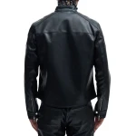 Band Collar Black Leather Biker Jacket
