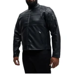 Band Collar Black Leather Biker Jacket