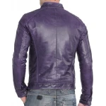 Band Collar Purple Leather Biker Jacket