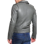 Belted Grey Leather Moto Jacket
