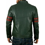 Bicep Strips Green Leather Biker Jacket