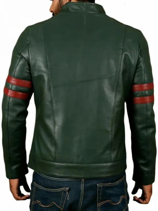 Bicep Strips Green Leather Biker Jacket