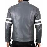 Bicep Strips Grey Leather Biker Jacket
