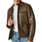 Distressed Brown Motorcycle Leather Jacket