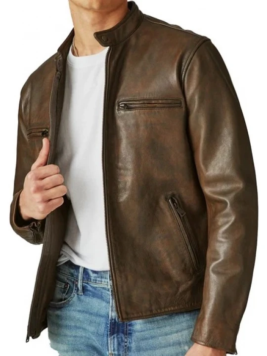 Distressed Brown Motorcycle Leather Jacket