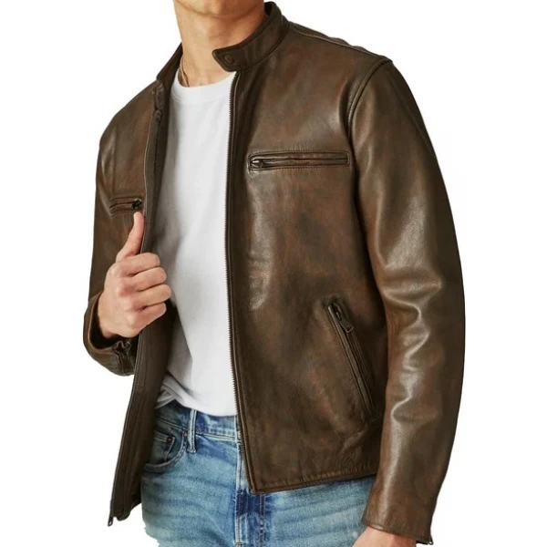 Distressed Brown Motorcycle Leather Jacket