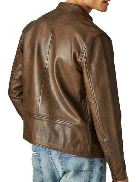Distressed Brown Motorcycle Leather Jacket