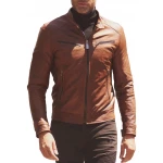 Four Zipper Pockets Brown Leather Biker Jacket