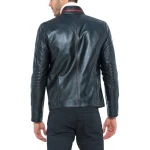 High Collar Black Leather Biker Jacket