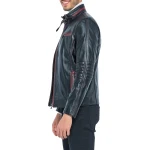 High Collar Black Leather Biker Jacket